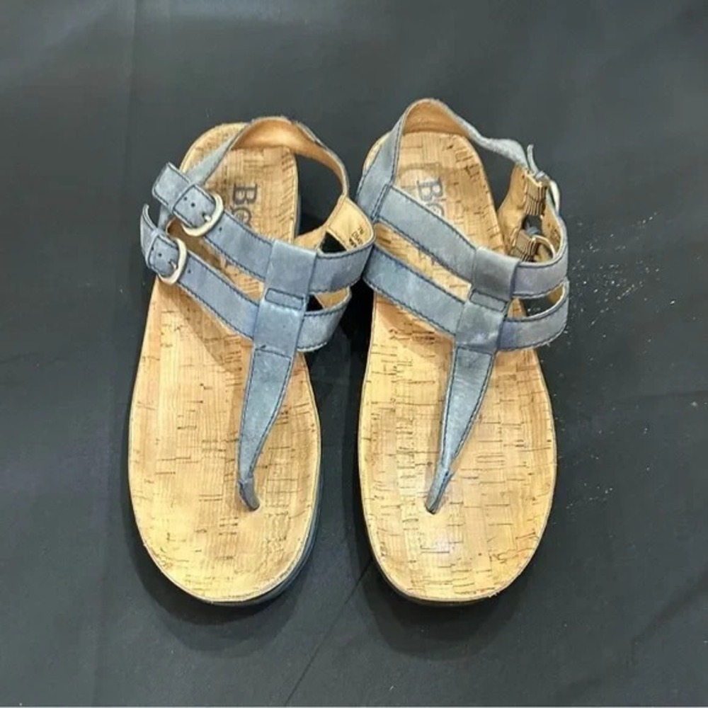 b.o.c. Born Concept Blue Leather Thong Sandals eCork Footbed Womens Sz 7 Summer